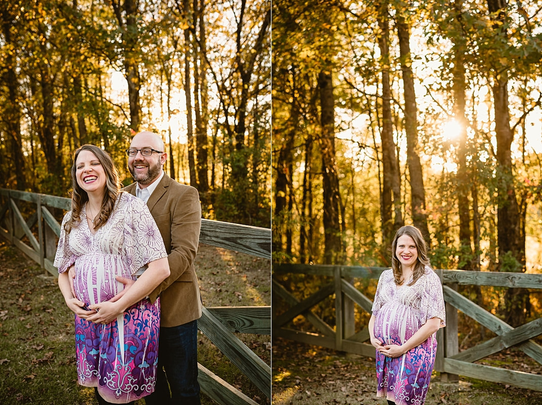 fall maternity photos at Hinton Park in Collierville, TN during golden hour