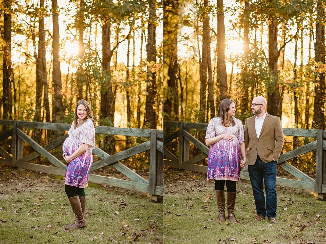 fall maternity photos at Hinton Park in Collierville, TN during golden hour