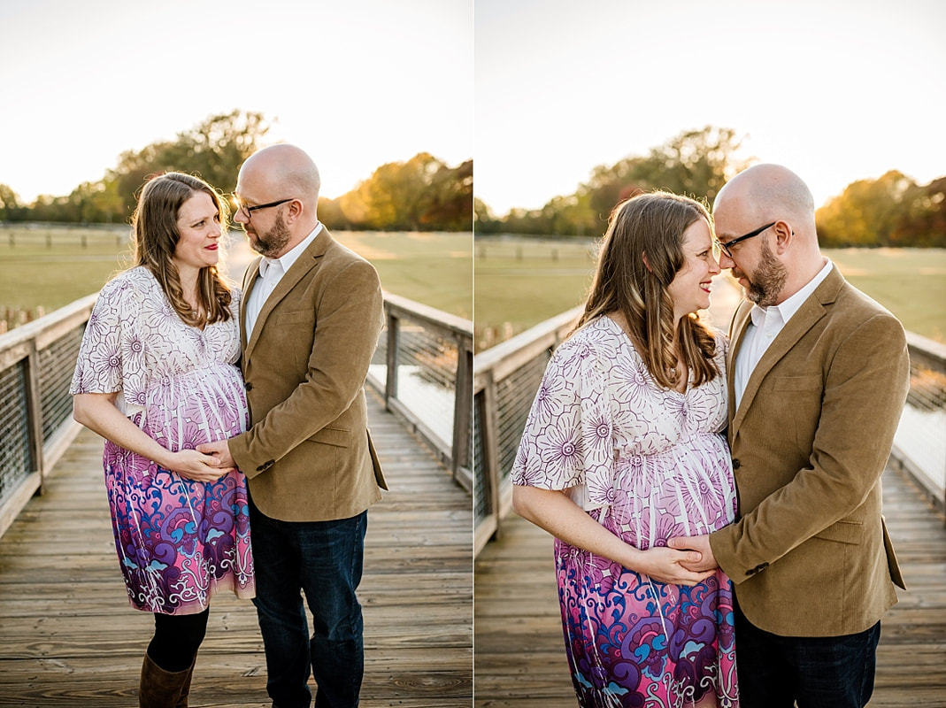 fall maternity photos at Hinton Park in Collierville, TN during golden hour