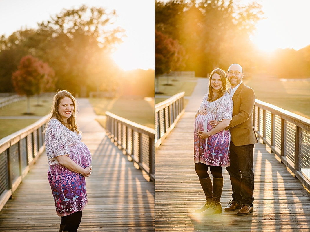 fall maternity photos at Hinton Park in Collierville, TN during golden hour