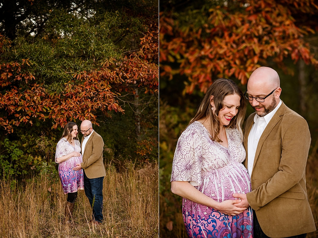 fall maternity photos at Hinton Park in Collierville, TN during golden hour