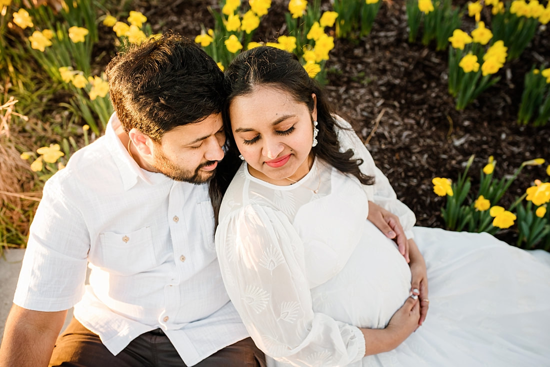 maternity portrait in the daffodils at beale street landing downtown memphis