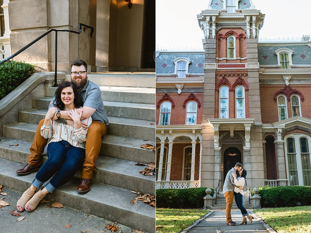 engagement photos on the front steps of the historic Woodruff-Fontaine House in Memphis