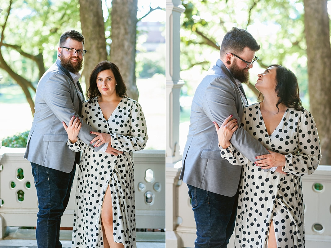 engagement photos on the front porch at Woodruff-Fontaine house in Memphis