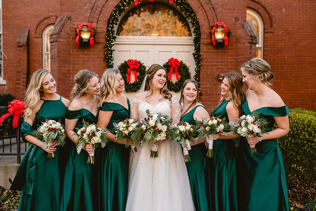 wedding party portraits on Collierville Town Square