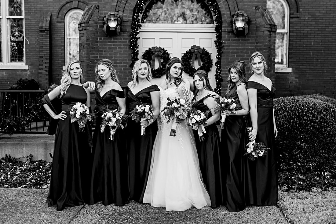 wedding party portraits on Collierville Town Square